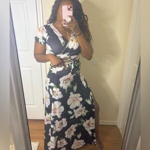 Black Floral maxi skirt & top Co ord